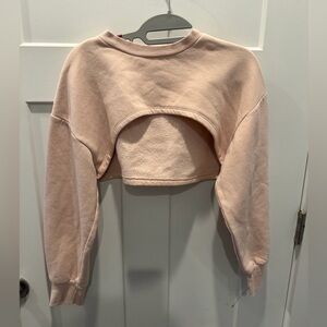 ZARA Pink Cropped Cutout Sweatshirt Women’s M Soft Fleece Long Sleeve Top